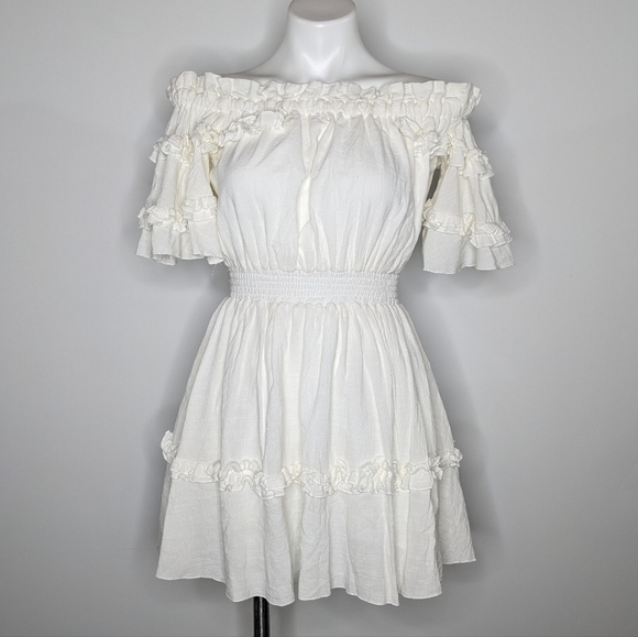 Anthro Steele white ruffle off the shoulder dress XS - Picture 1 of 8